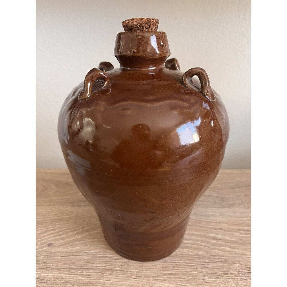 Vintage 8-1/2" Pottery Brown Glazed Rice Wine Bottle Jug w/ Cork Chinese Asian - Picture 12 of 15